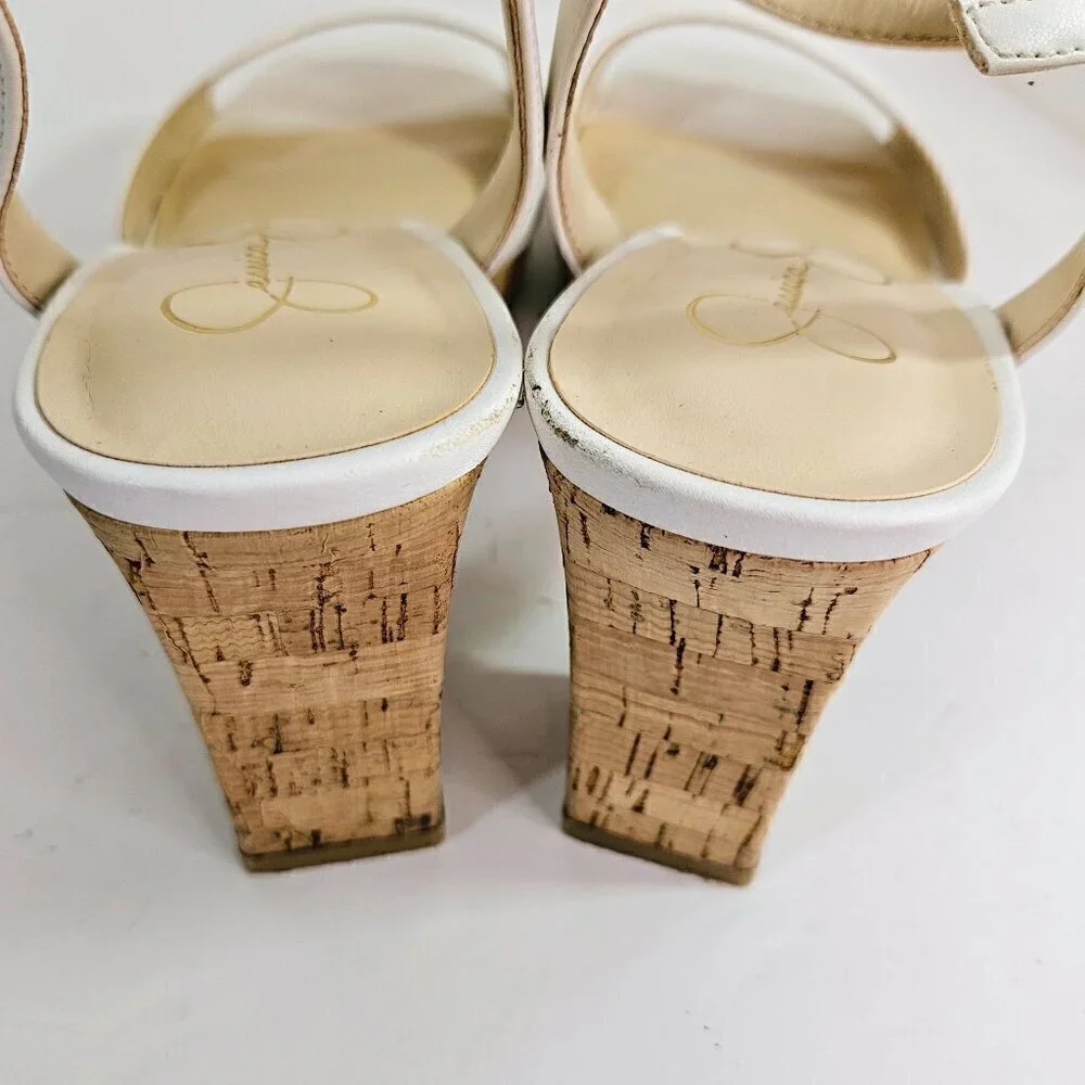 Jessica Simpson Cream and Tan Cork Chunky Heel and Sole Sandal Shoes Size 9.5 M